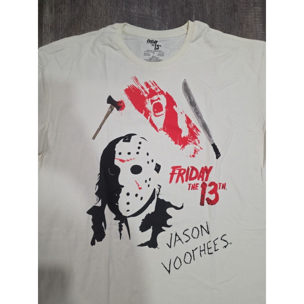 Size XL Friday the 13th Jason Voorhees Men's White T-Shirt AOP